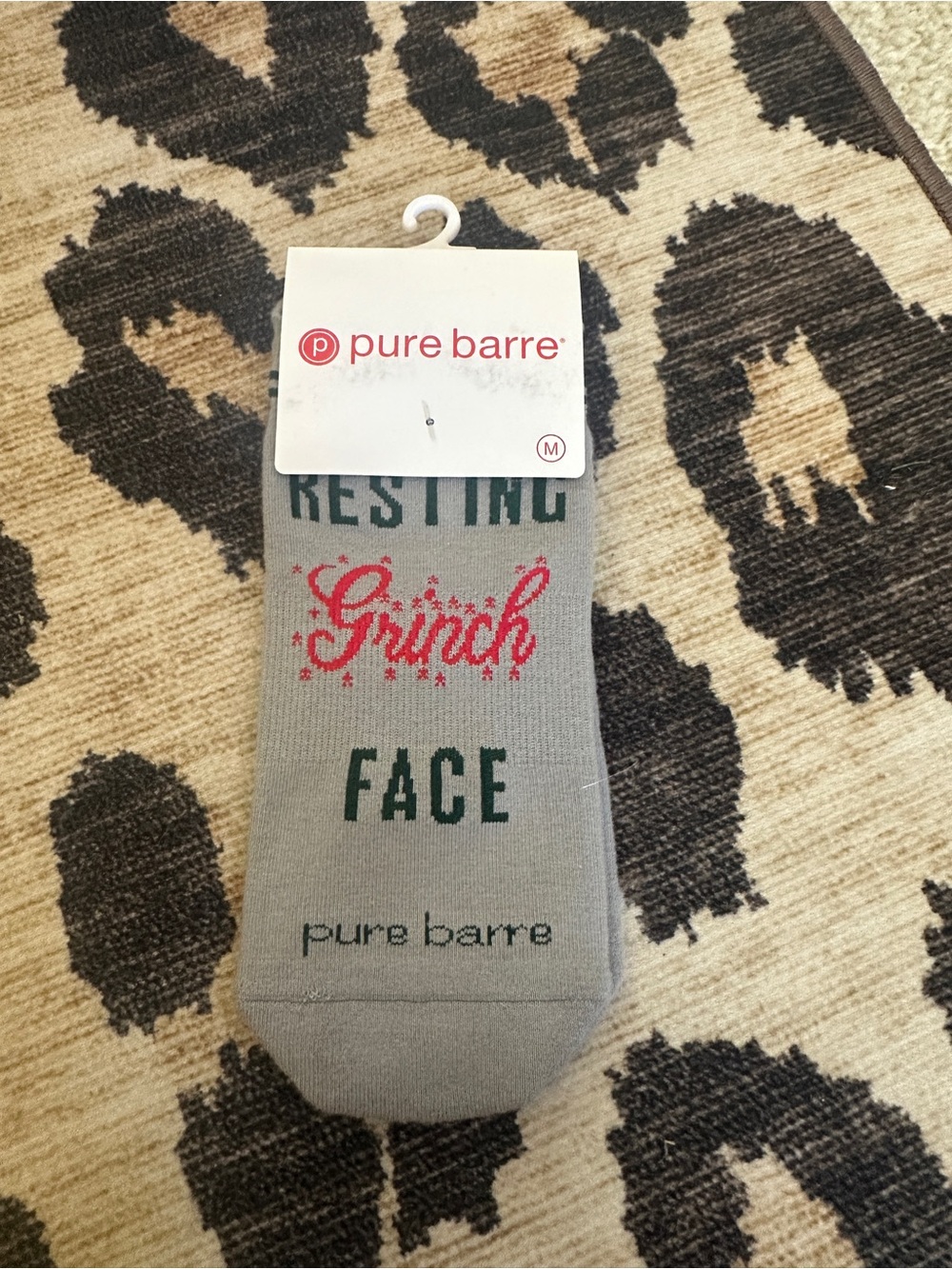 Pure Barre 'Resting Grinch Face' Crew Socks - Gray & Red